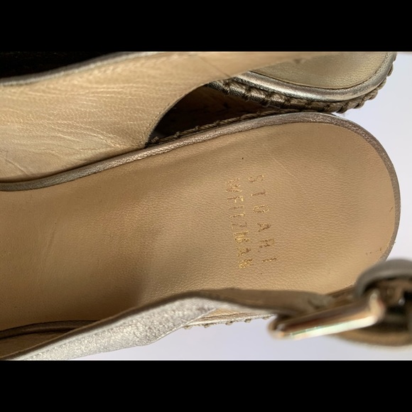 STUART WEITZMAN Jean metallic wedge sandals 8 1/2 - Picture 4 of 10